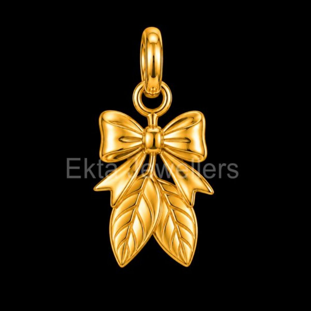 Ribbon Bow & Leaves 925 Sterling Silver Pendant