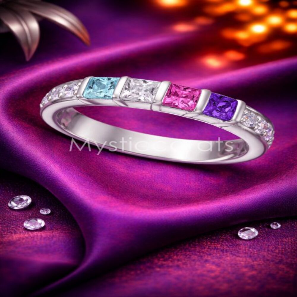 Multi-Gemstone 925 Sterling Silver Channel Band