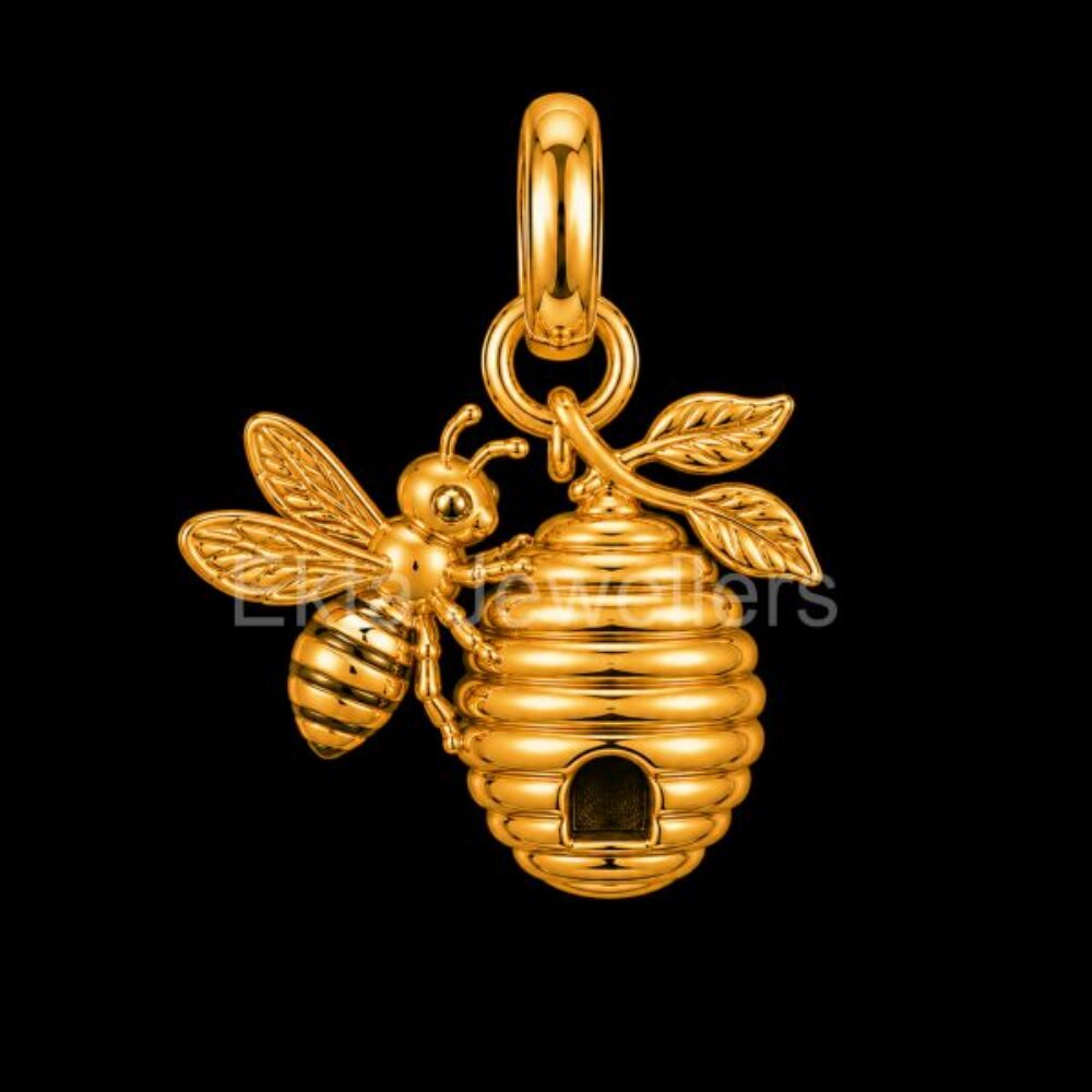 Bumble Bee & Beehive 925 Sterling Silver Pendant
