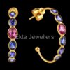 925 Sterling Silver Pink & Blue Sapphire Hoop Earrings