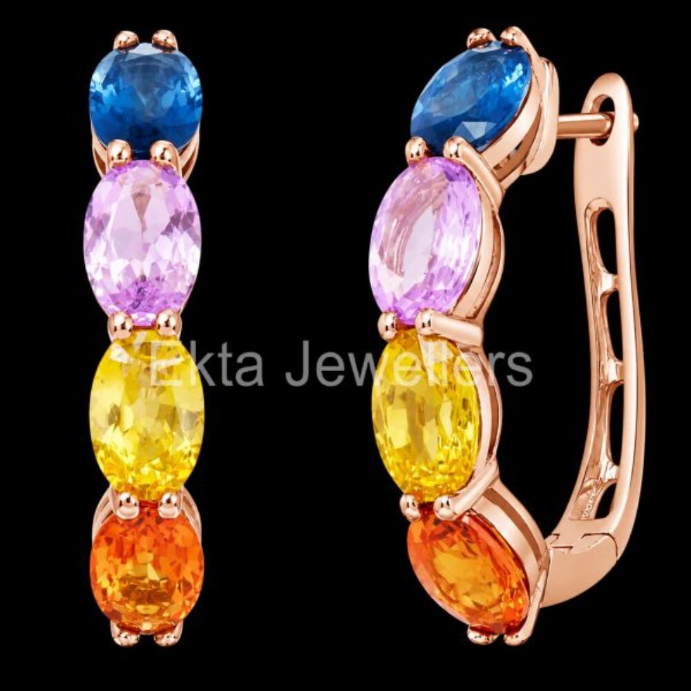 925 Sterling Silver Rainbow Gemstone Hoop Earrings