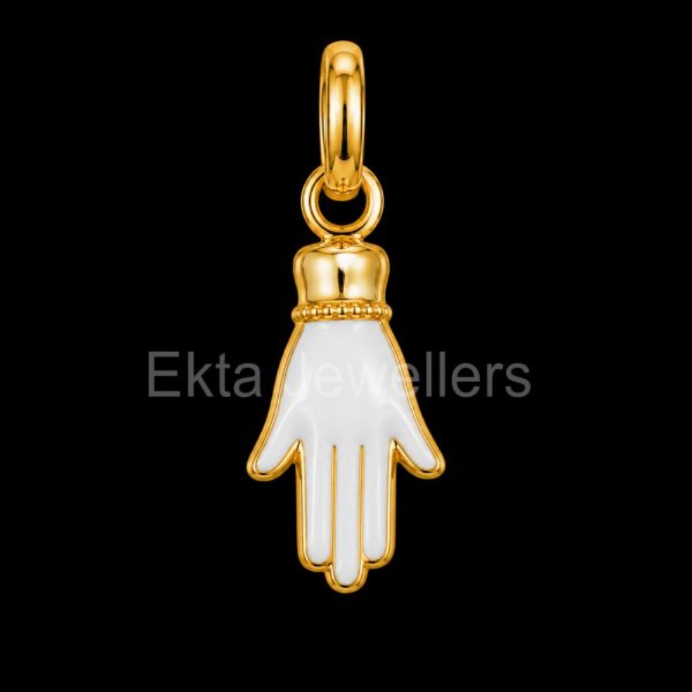 Hamsa Hand White Enamel 925 Sterling Silver Pendant