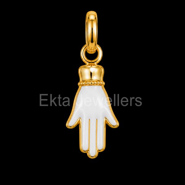 Hamsa Hand White Enamel 925 Sterling Silver Pendant