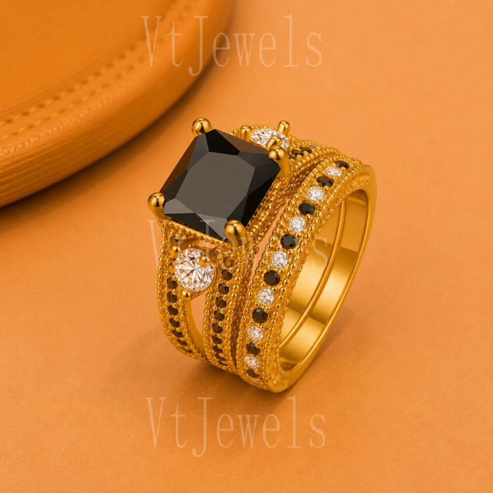 925 Sterling Silver Black Onyx Ring Set