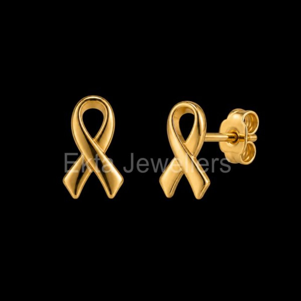 925 Sterling Silver Gold-Plated Awareness Ribbon Stud Earrings