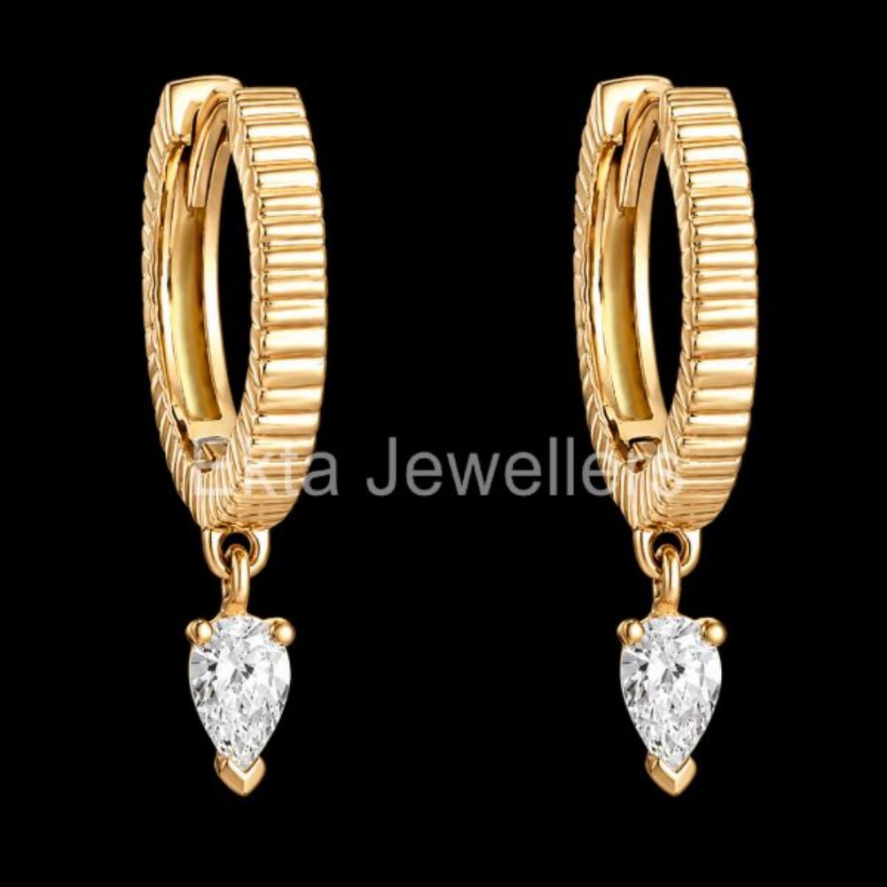 925 Sterling Silver Pear Drop Hoop Earrings