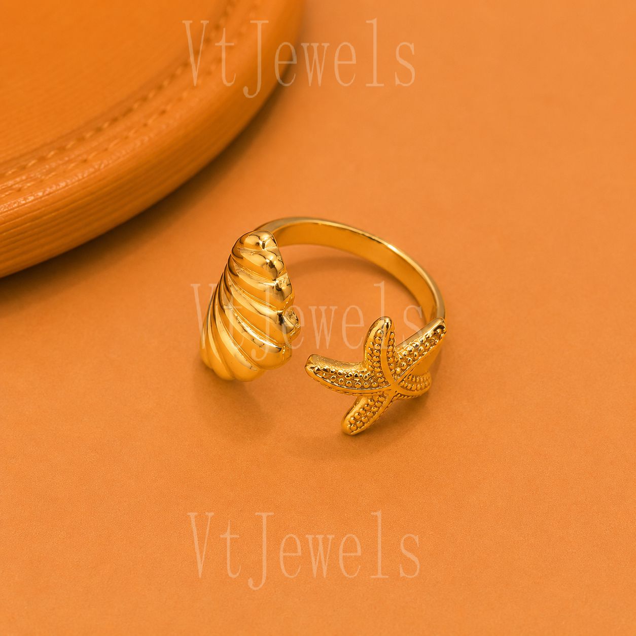 925 Sterling Silver Starfish & Shell Ring