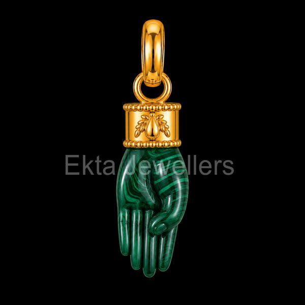 Malachite Mano Figa Hand Pendant 925 Sterling Silver