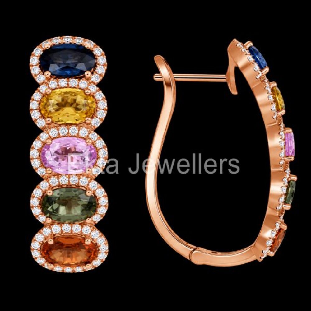 925 Sterling Silver Rainbow Halo Hoop Earrings