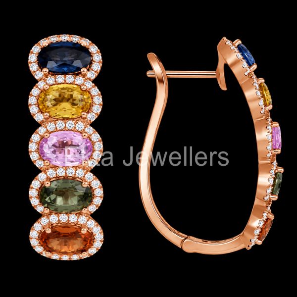 925 Sterling Silver Rainbow Halo Hoop Earrings