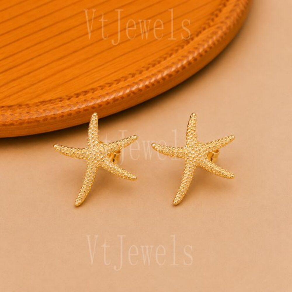 925 Sterling Silver Gold Starfish Stud Earrings