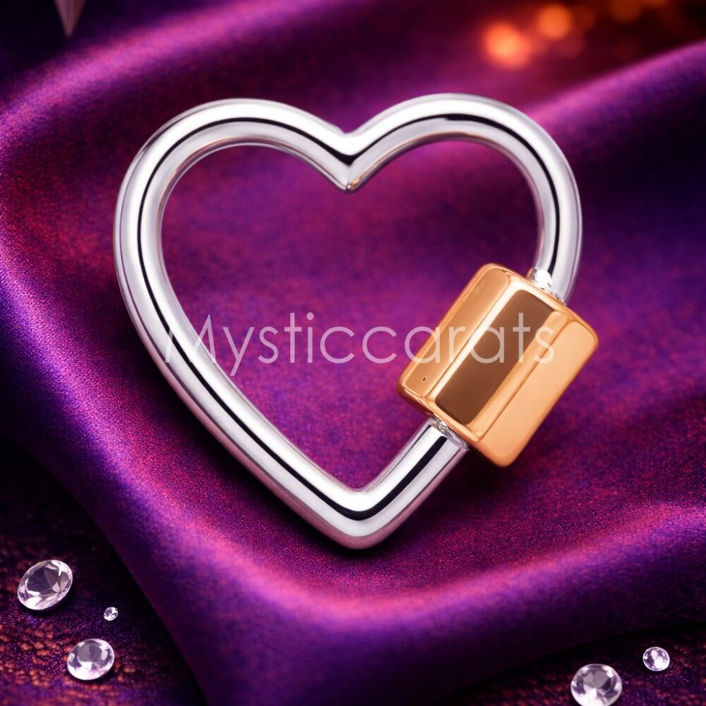 925 Sterling Silver Heart Carabiner Lock Pendant