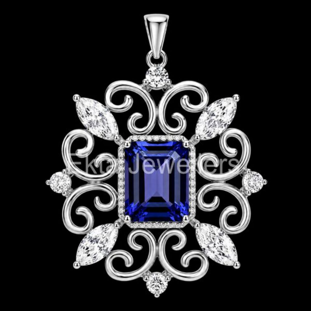 925 Sterling Silver Blue Sapphire Snowflake Pendant