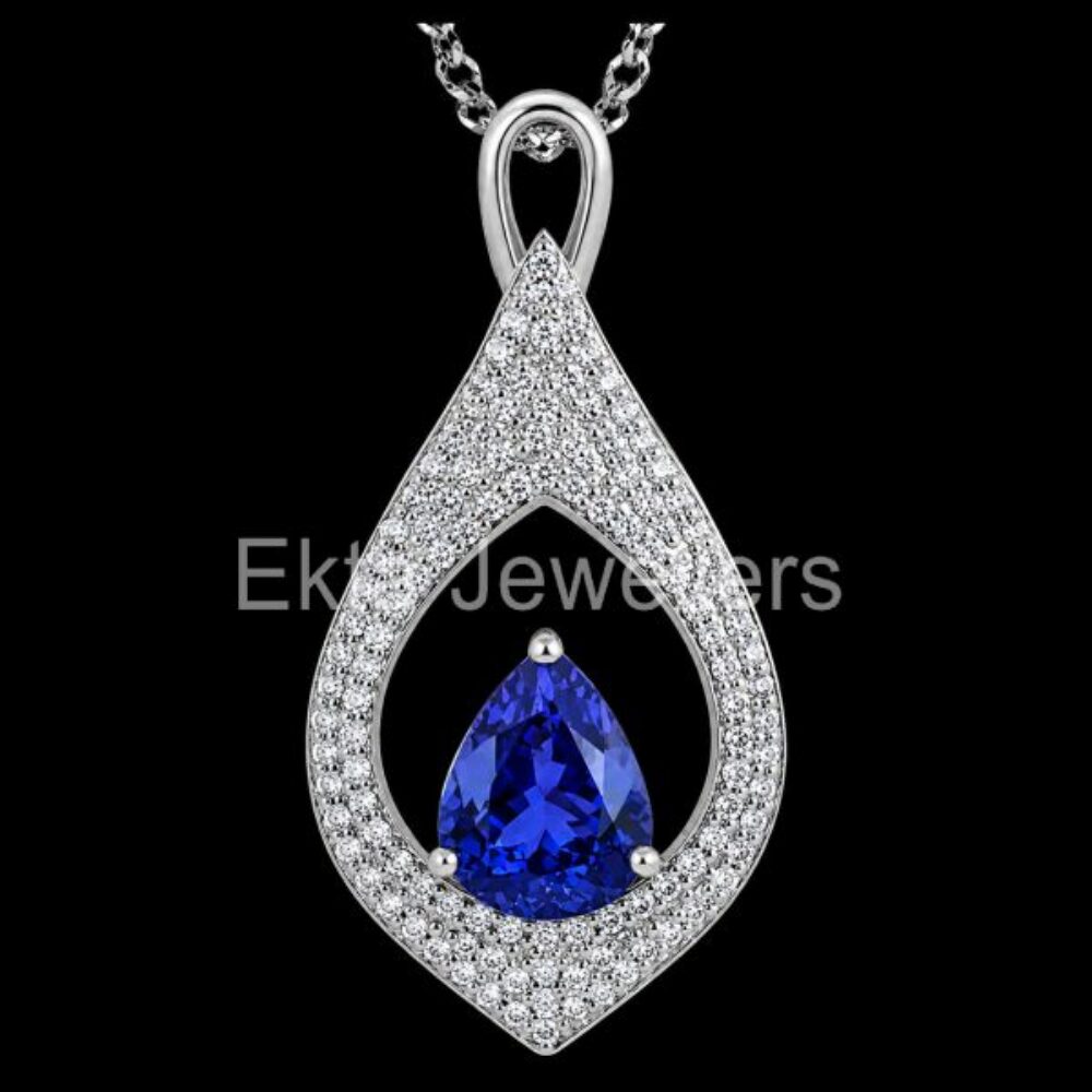 925 Sterling Silver Blue Sapphire Teardrop Pendant