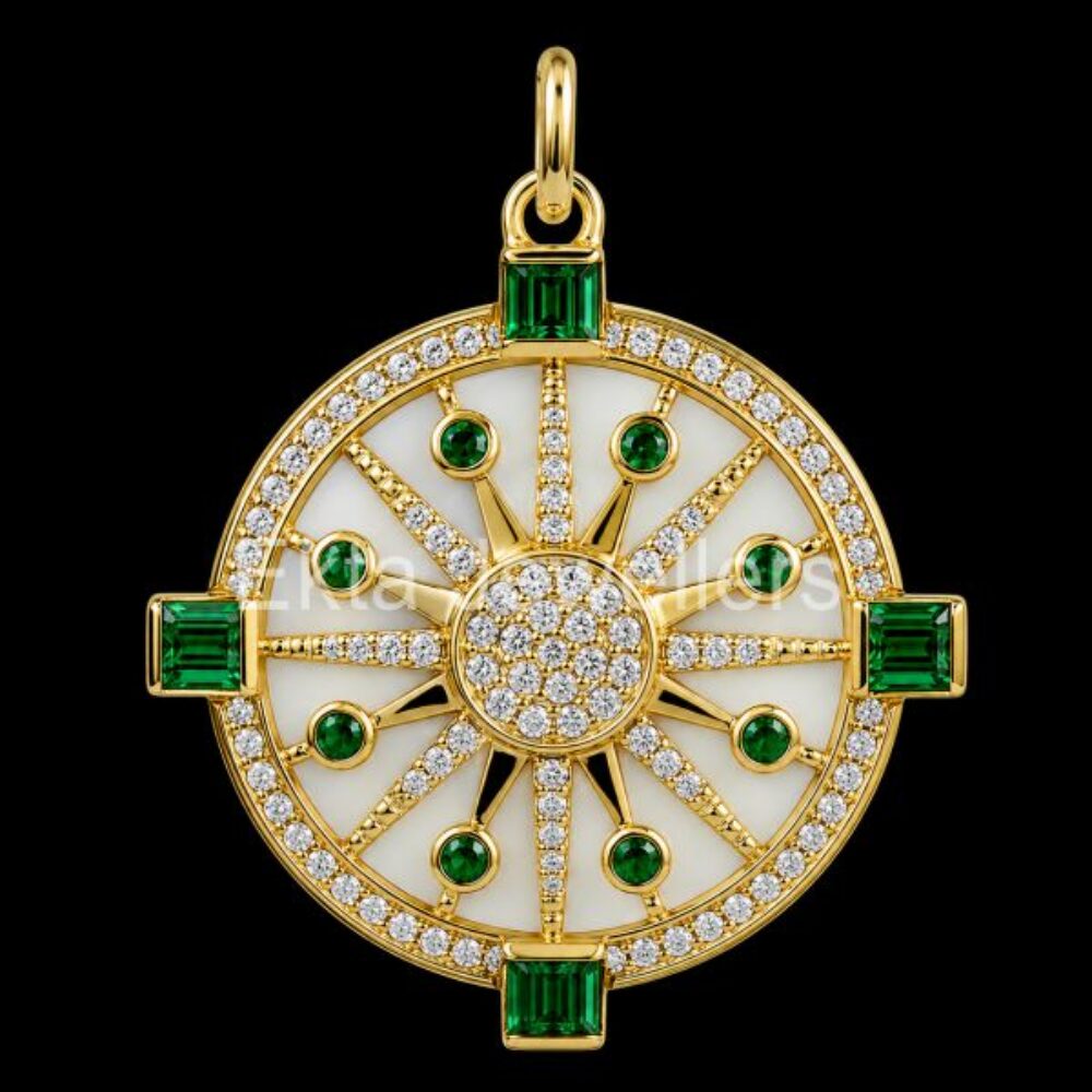 925 Sterling Silver Emerald Compass Pendant