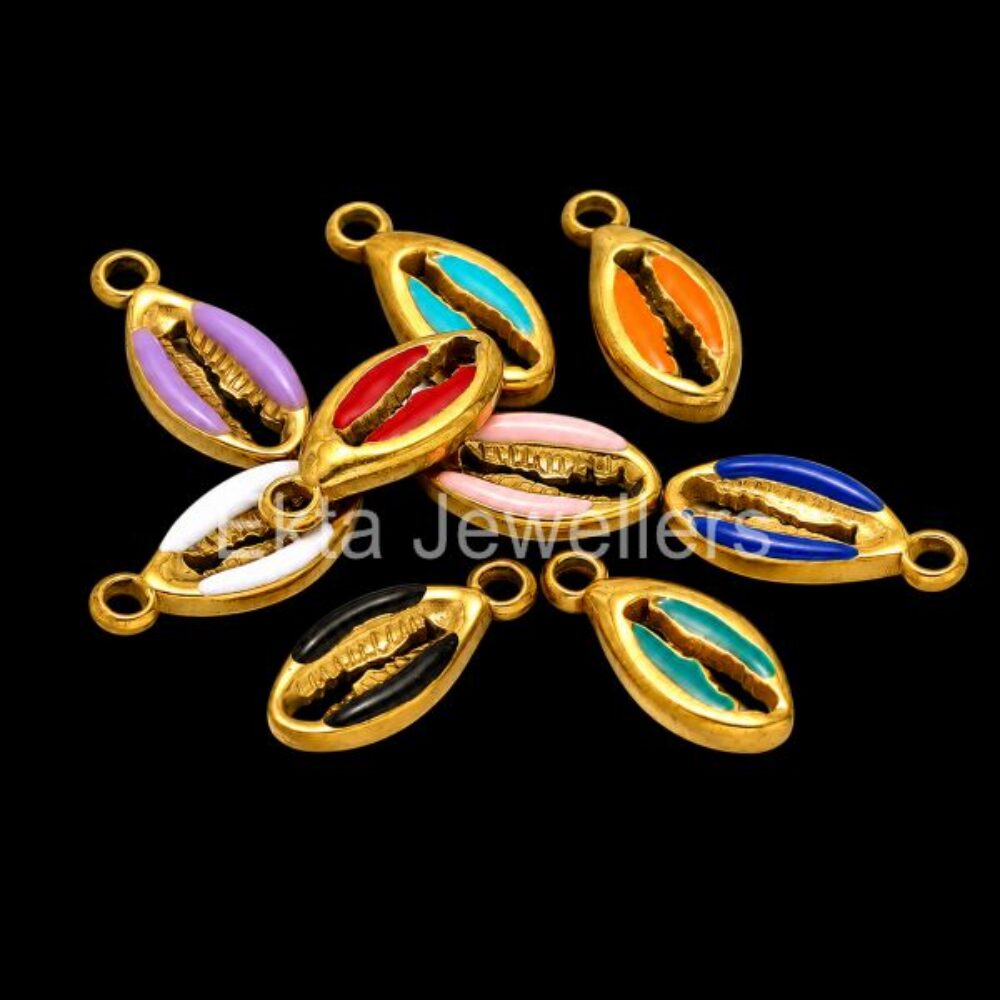 One Pcs 925 Sterling Silver Enamel Shell Charms