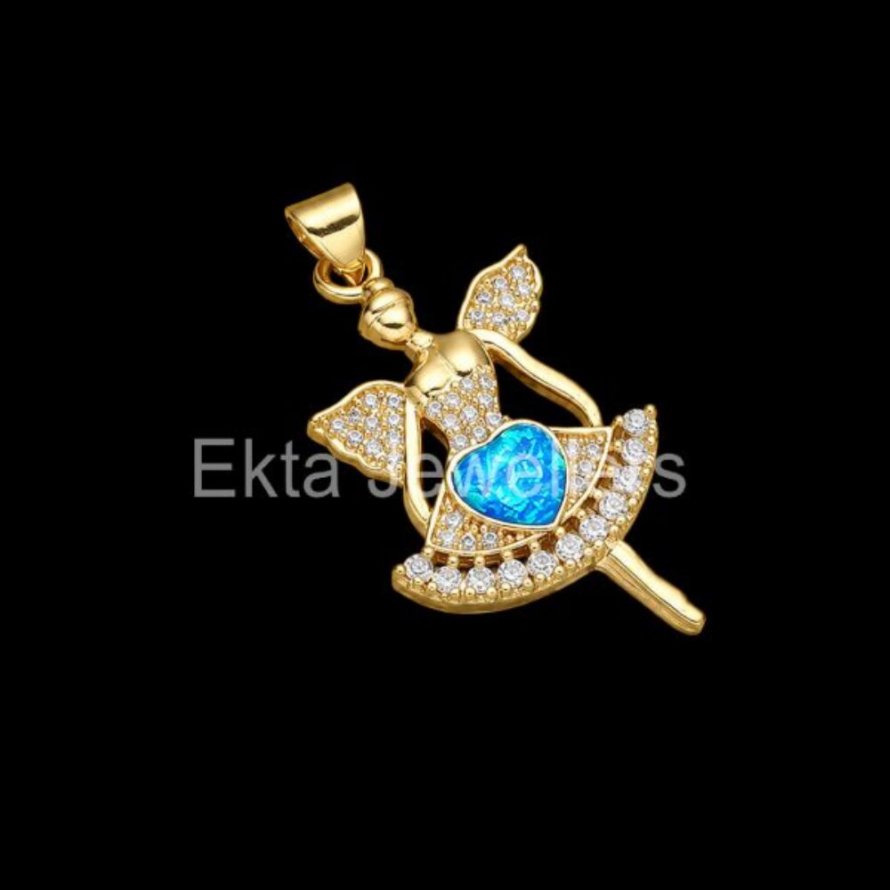 925 Sterling Silver Blue Opal Fairy Pendant