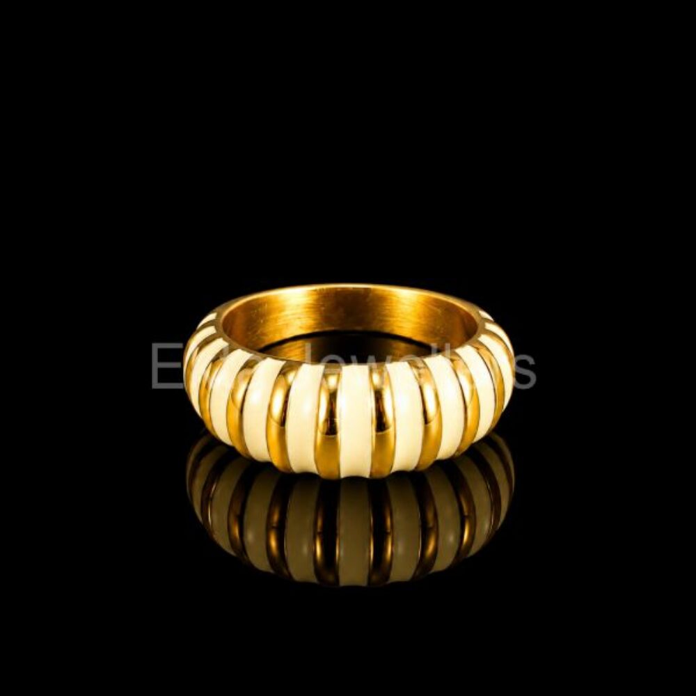 925 Sterling Silver White Enamel Dome Ring