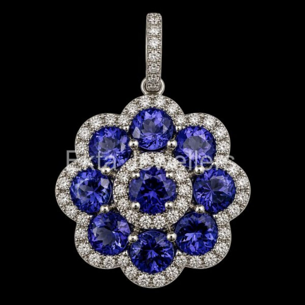 925 Sterling Silver Blue Sapphire Flower Pendant