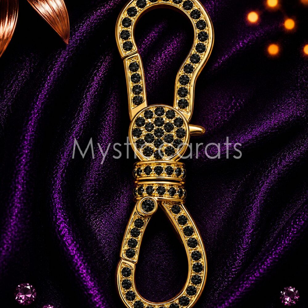 925 Sterling Silver Black Double Swivel Clasp, Gold Charm Holder Lock
