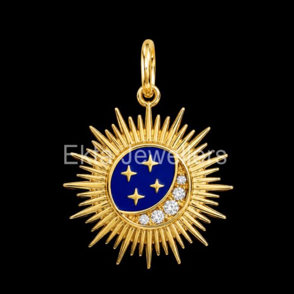 925 Sterling Silver Celestial Sun Moon Pendant