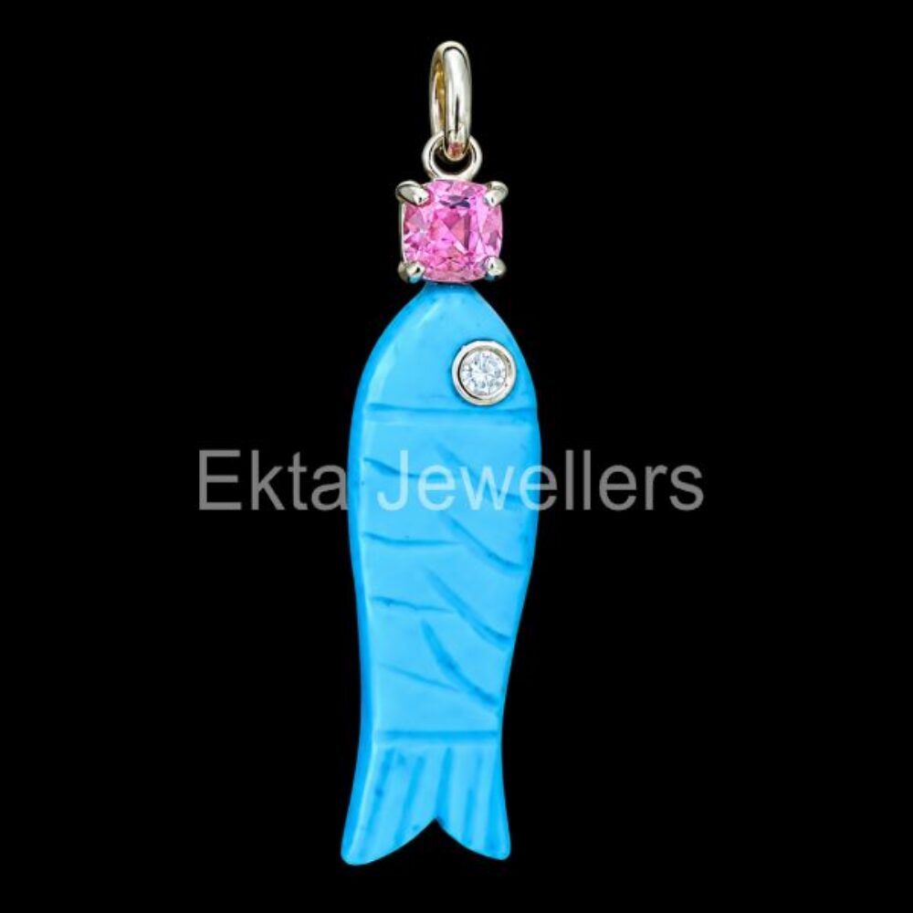 925 Sterling Silver Blue Fish Pendant