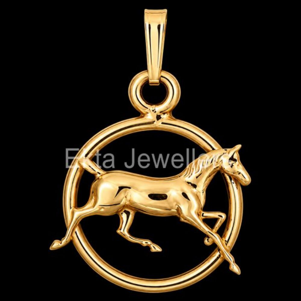 925 Sterling Silver Running Horse Circle Pendant