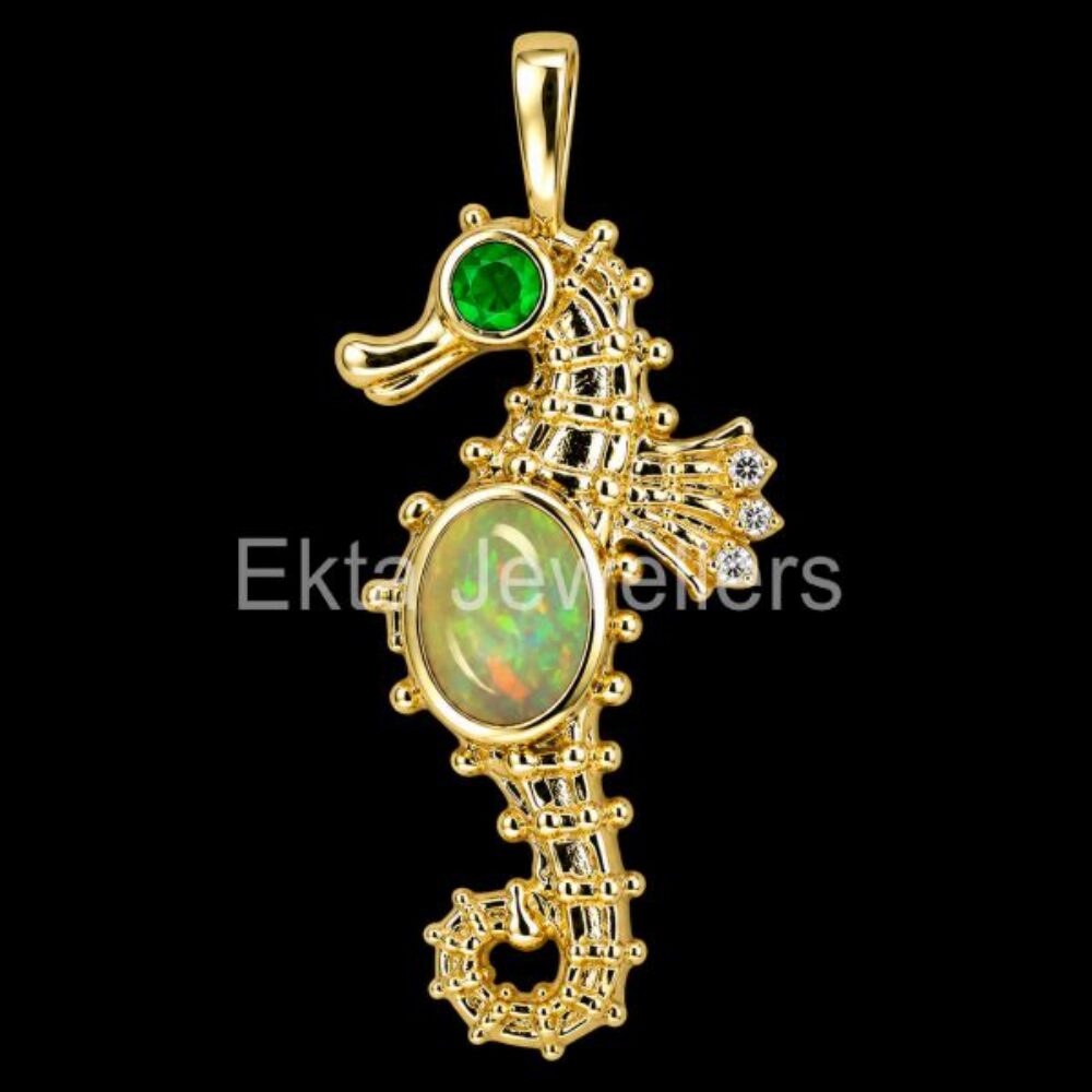 925 Sterling Silver Opal Seahorse Pendant