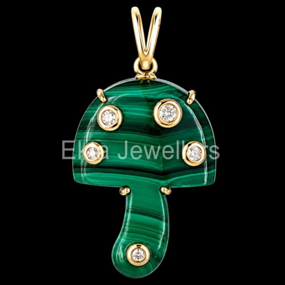 925 Sterling Silver Malachite Mushroom Pendant