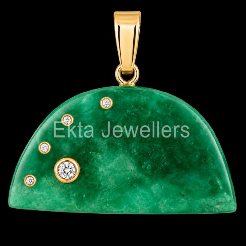 925 Sterling Silver Green Aventurine Half Moon Pendant