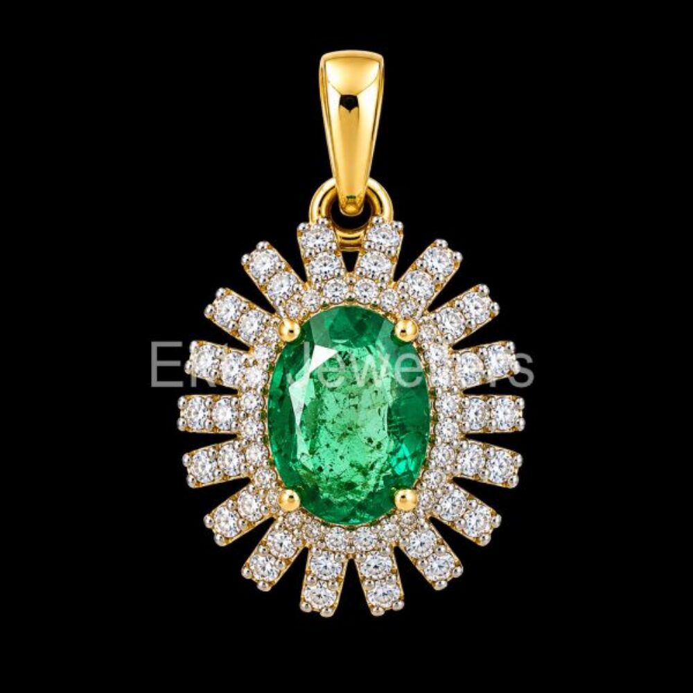 925 Sterling Silver Emerald Sunburst Pendant