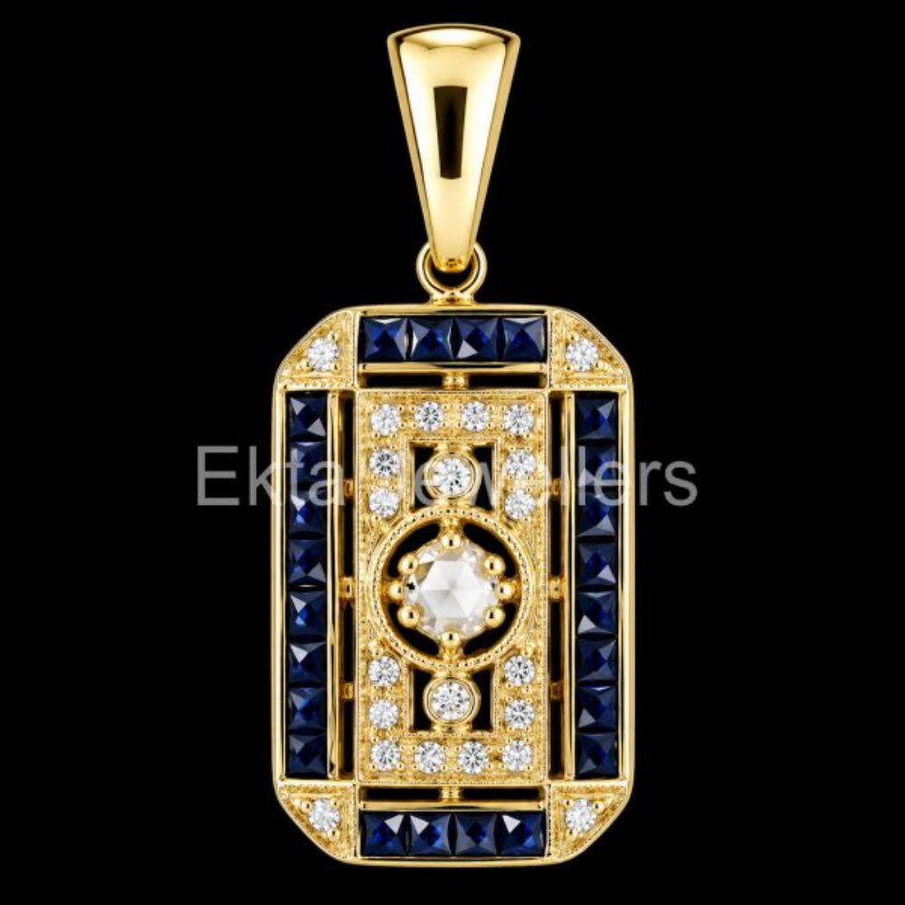 925 Sterling Silver Sapphire Art Deco Pendant