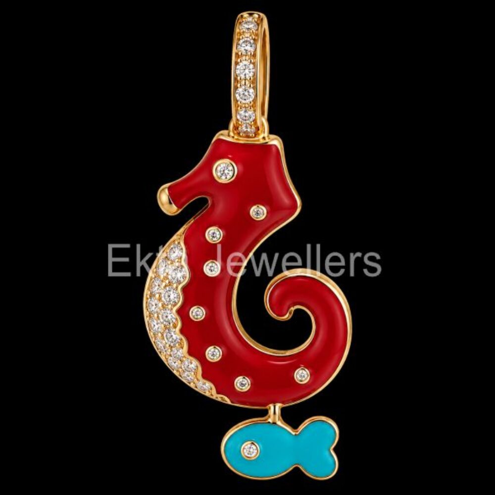 925 Sterling Silver Enamel Seahorse Pendant