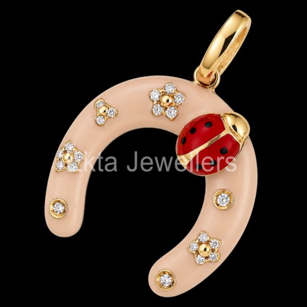 925 Sterling Silver Horseshoe Ladybug Pendant