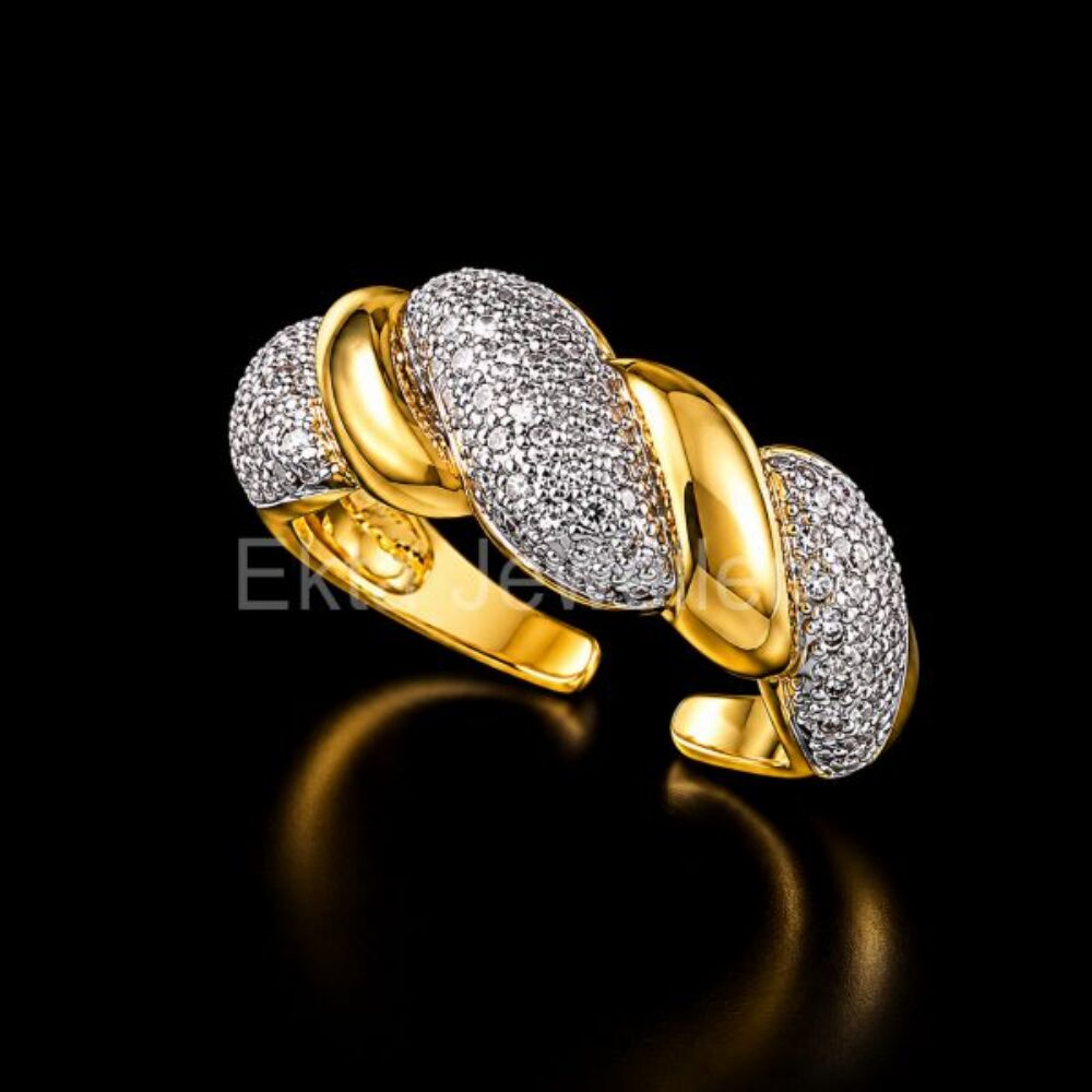 925 Sterling Silver Pavé diamond Link Chain Ring