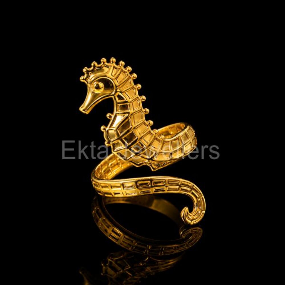 925 Sterling Silver Ocean Seahorse Statement Ring