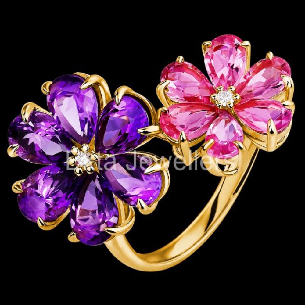 925 Sterling Silver Double Flower Ring