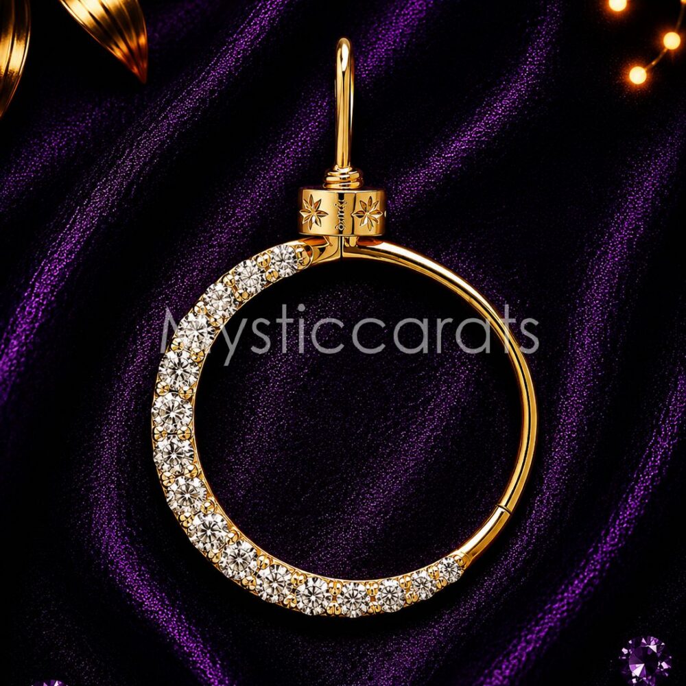 925 Sterling Silver Charm Holder, Gold Half-Pavé diamond Round Clicker Gate Clasp