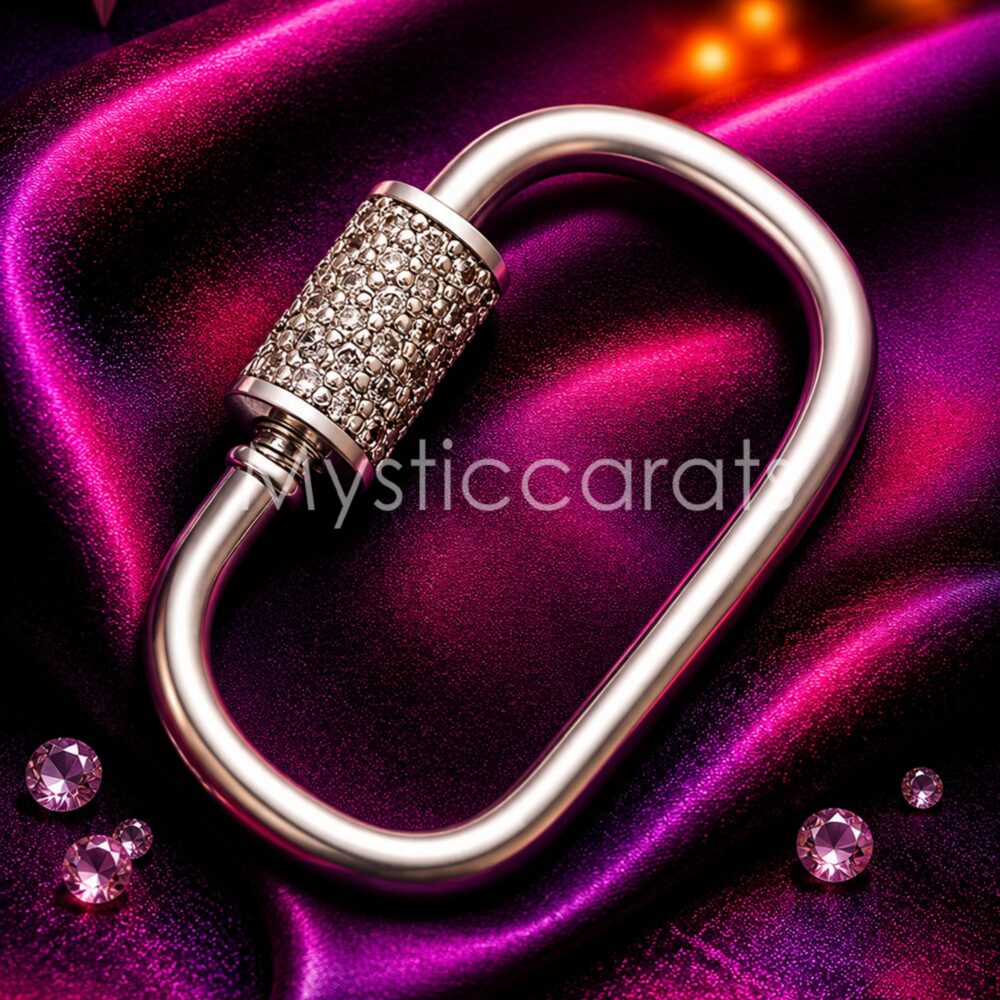 925 Sterling Silver Carabiner Lock, Pave diamond Oval Screw Clasp