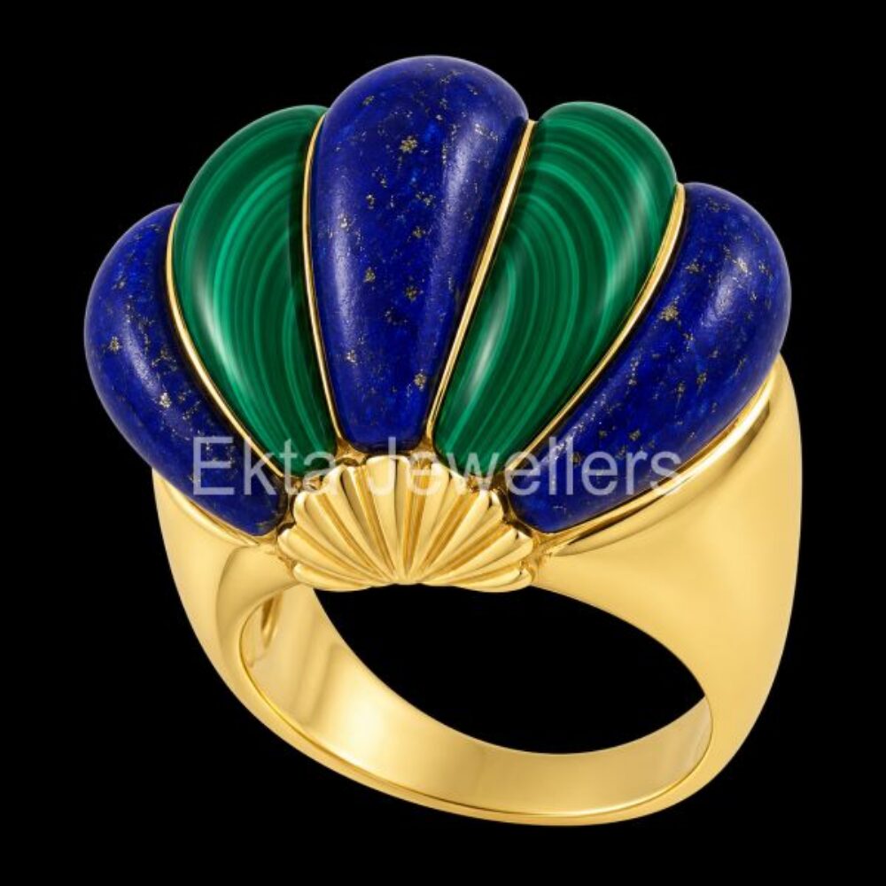925 Sterling Silver Lapis Lazuli & Malachite Shell Ring