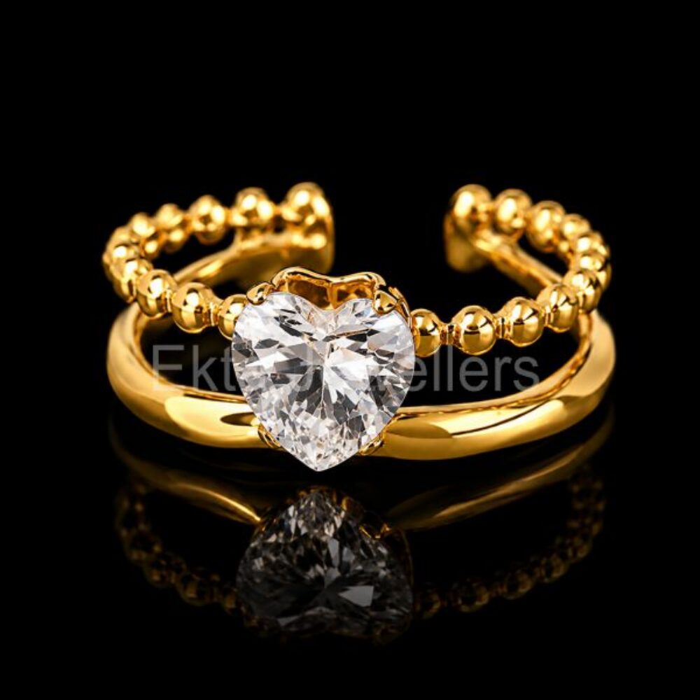 925 Sterling Silver Gold heart Ring