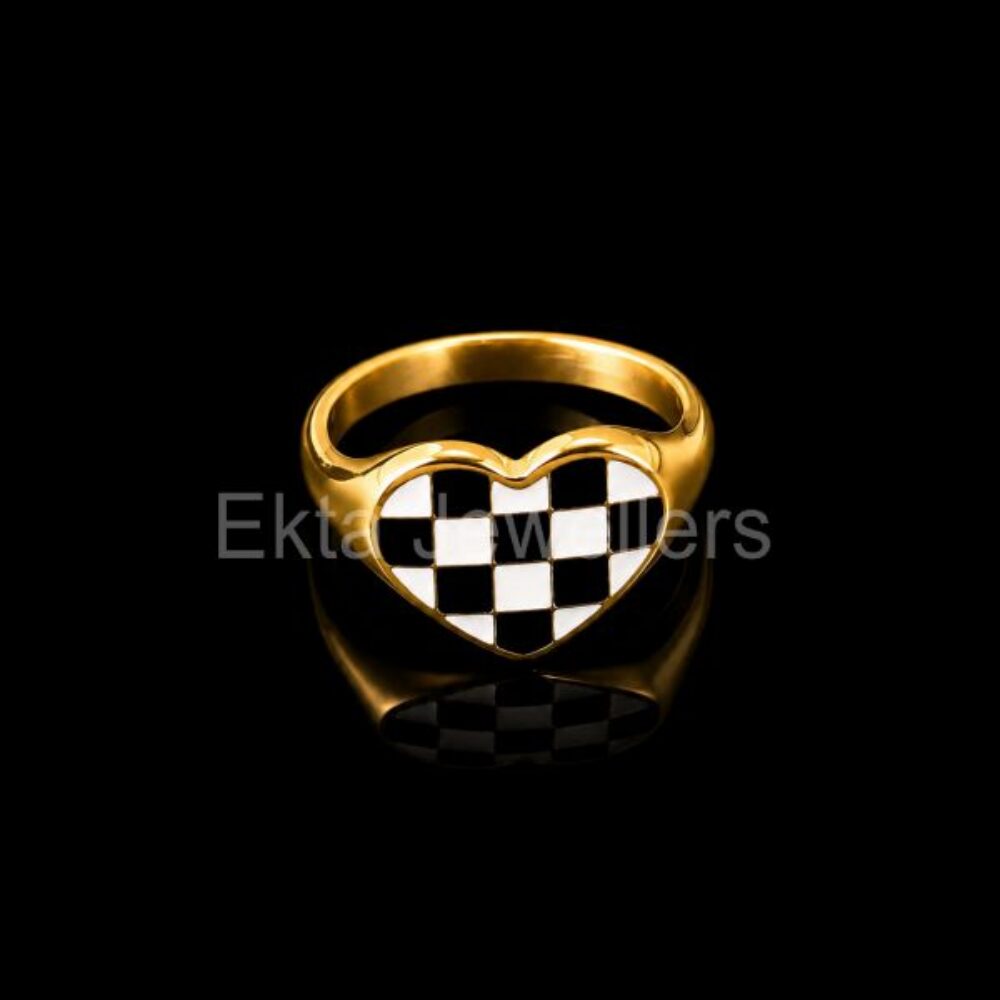 925 Sterling Silver Checkerboard Heart Ring