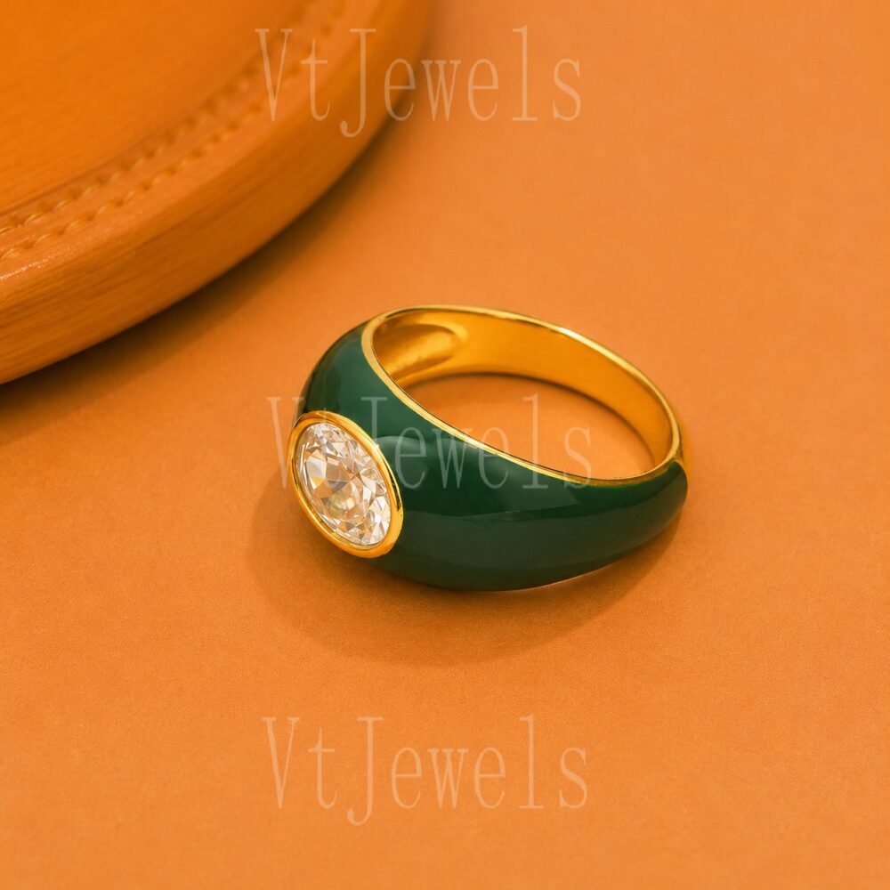 925 Sterling Silver Green Enamel Ring