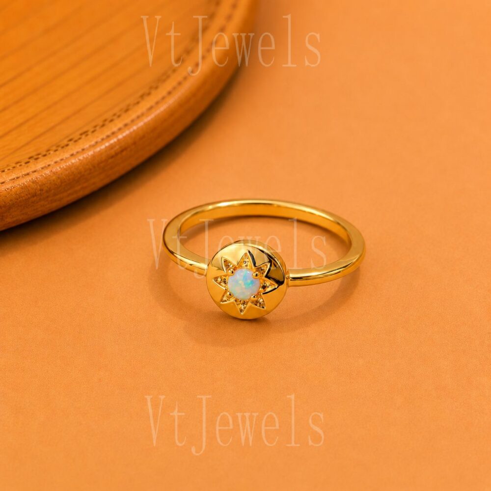 925 Sterling Silver Opal Sun Ring