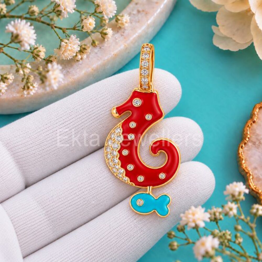 925 Sterling Silver Enamel Seahorse Pendant