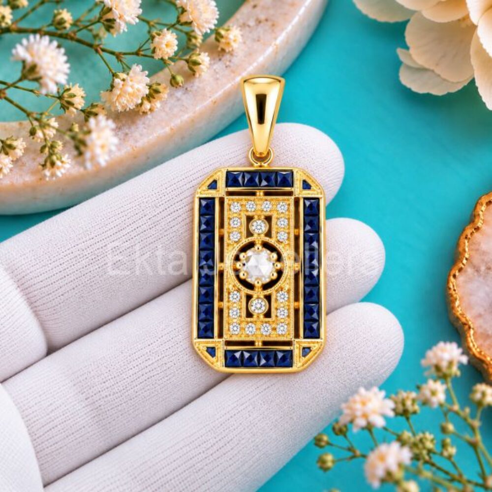 925 Sterling Silver Sapphire Art Deco Pendant