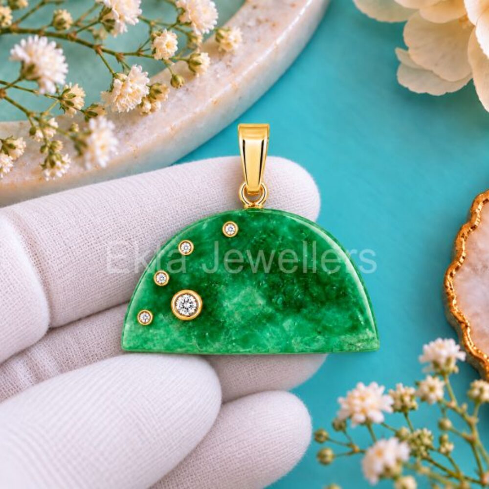 925 Sterling Silver Green Aventurine Half Moon Pendant