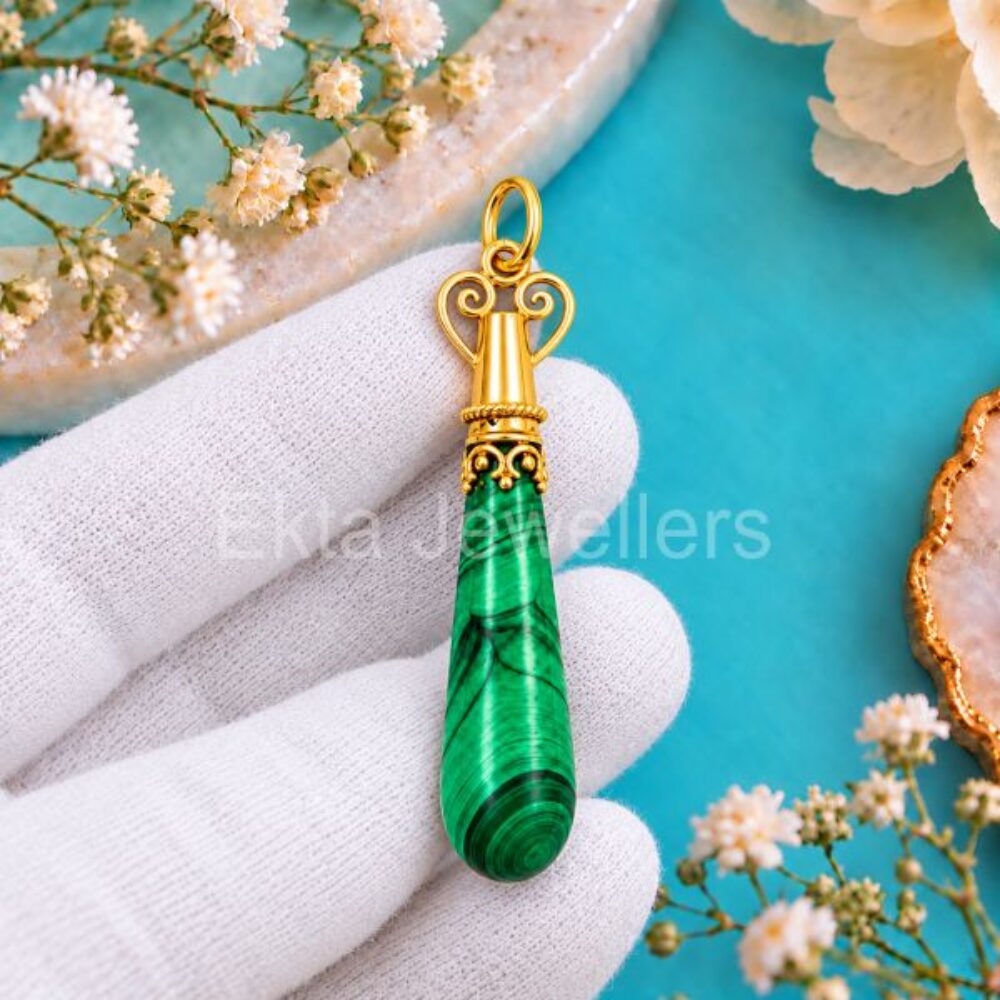 925 Sterling Silver Malachite Drop Pendant