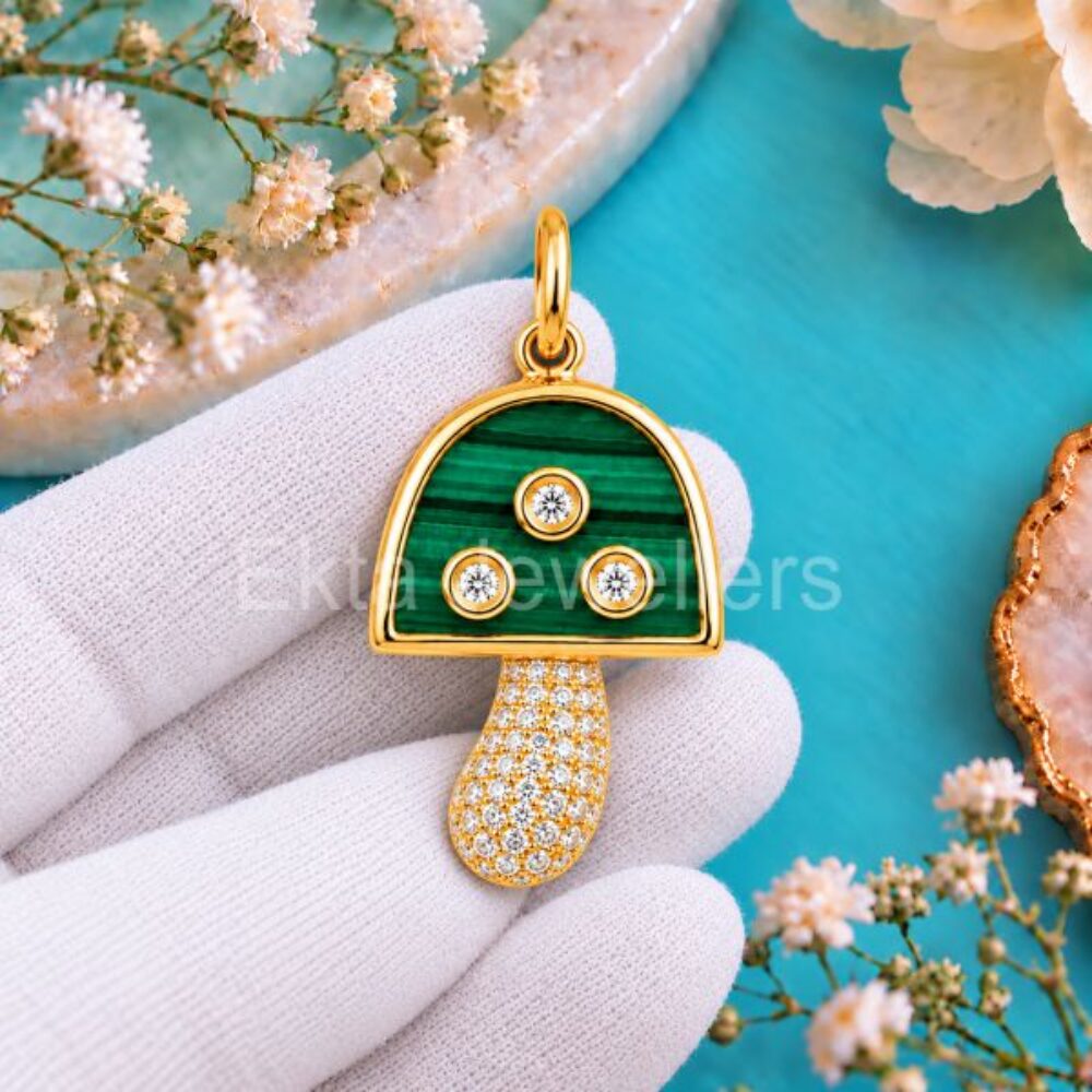 925 Sterling Silver Malachite Mushroom Pendant