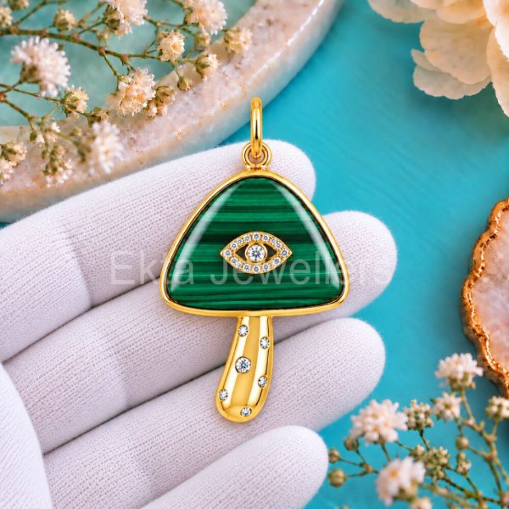 925 Sterling Silver Malachite Mushroom Pendant